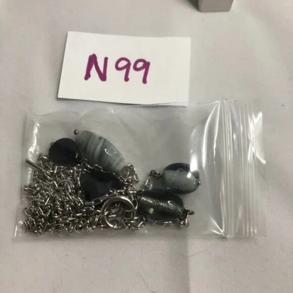 Beaded Chain Dangle Pendant Necklace Silver Tone - Picture 4 of 5